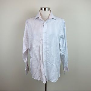 Visconti Black Pink Blue White Stripe Collared Long Sleeve Button Down Shirt Men